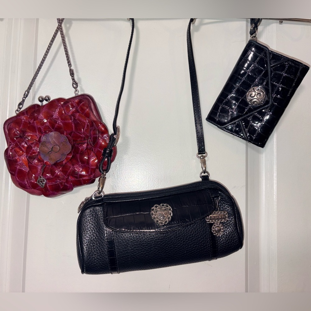 Brighton Bundle: Red Rosie 3D Floral Bag, Black Pebble Crossbody & Croc Wallet